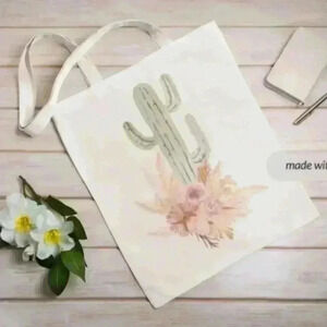 Floral cactus recycled canvas tote bag
